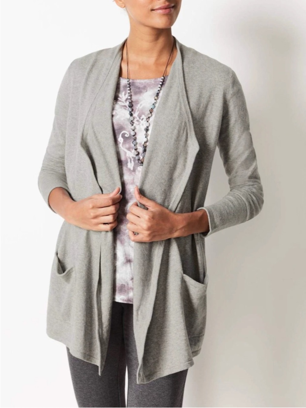 J.Jill Pure Jill Cotton & Cashmere Draped-Front Cardigan, XL